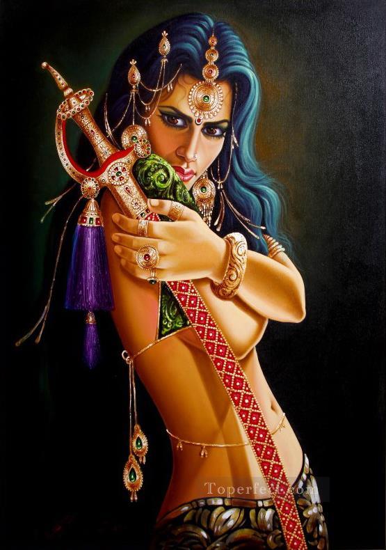Lady with Sword Indian Oil Paintings